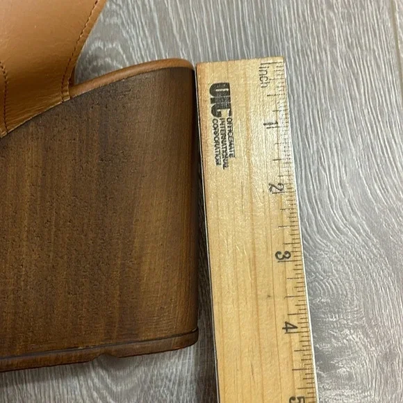 NEW Christian Di Riccio Made In Italy Leather Wedge Platform Sandals Cognac 39 - Picture 11 of 14